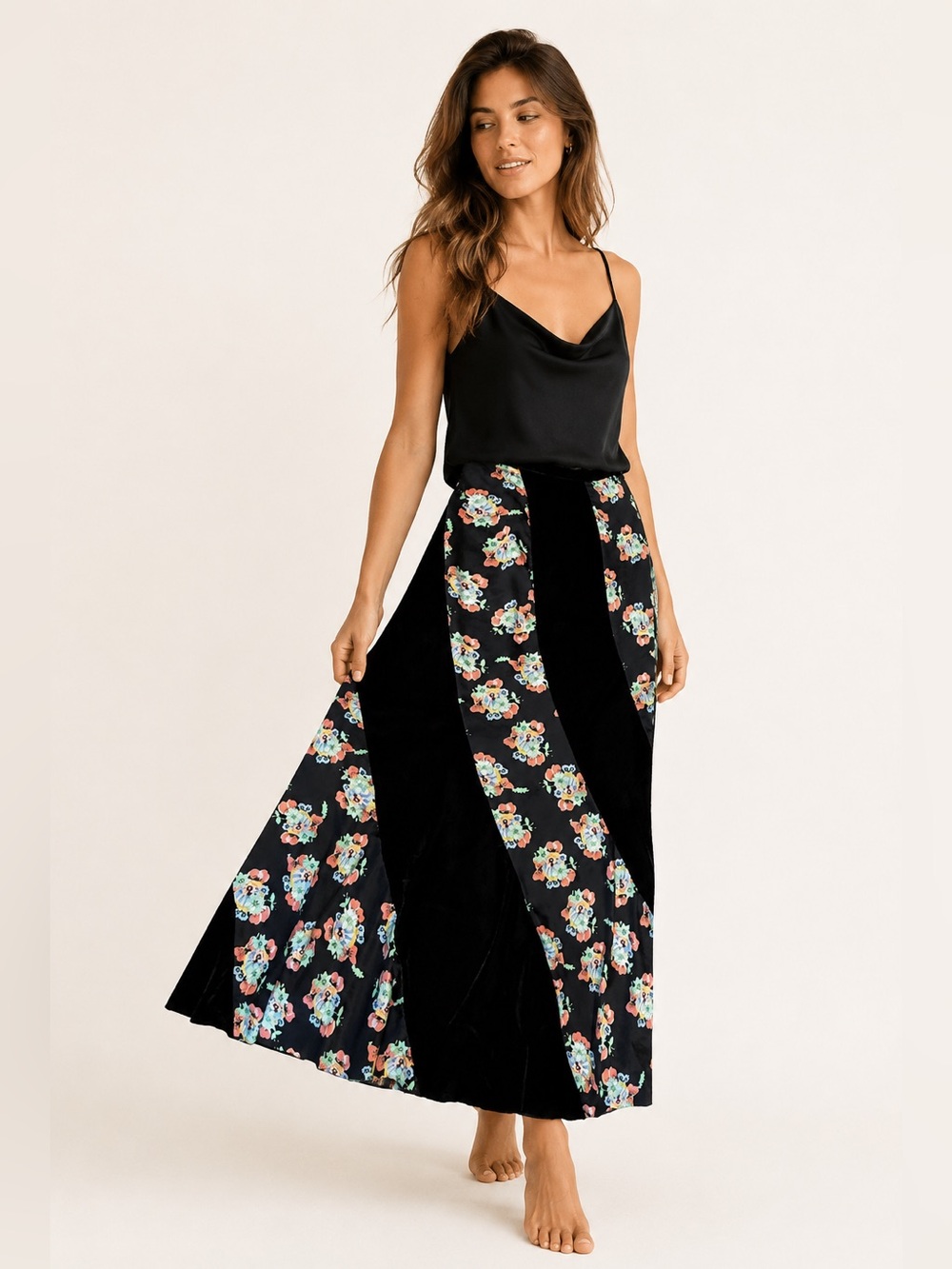 Free People Velvet Satin Maxi Skirt Floral Boho Gothic dark academia 10